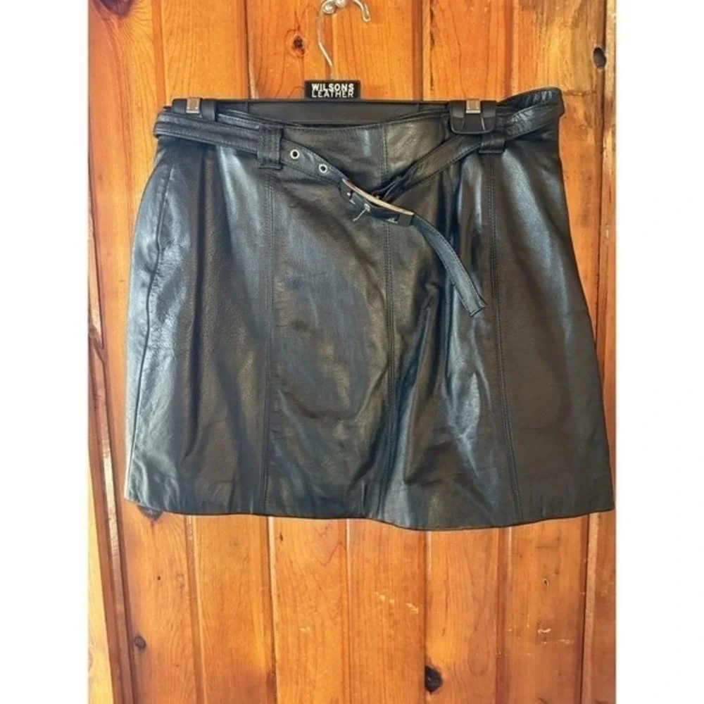 Wilsons Leather Maxima Vintage Belted Mini Skirt‎ Size 14 Black 90s Y2K Grunge